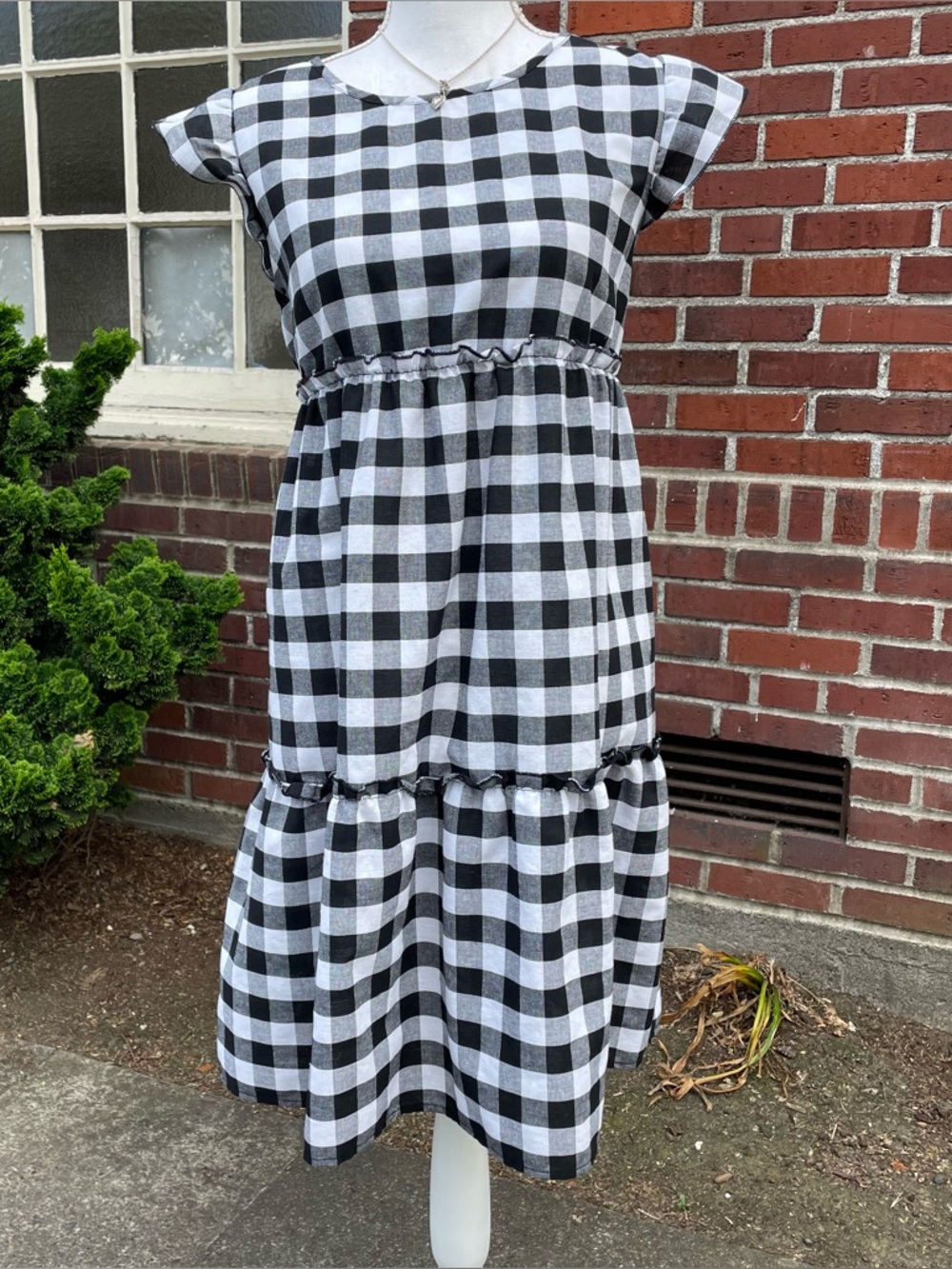 Black and White Gingham Ruffle Babydoll Dress